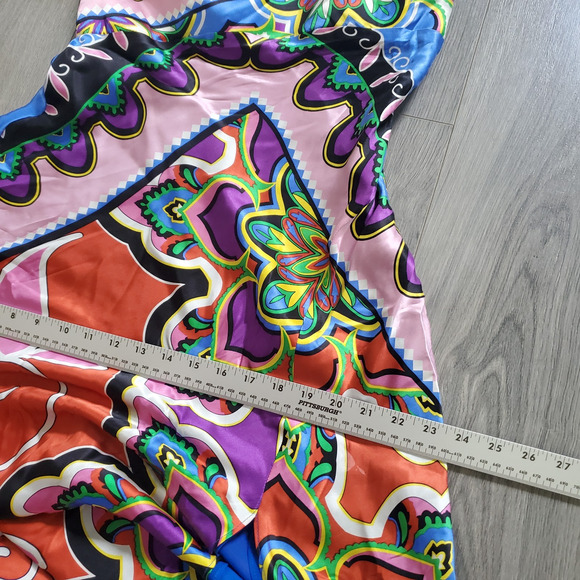 Cache Silk Dress Gown 10 One Shoulder Colorful Art Event Wedding Guest Resort - Picture 8 of 12